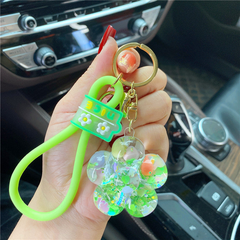 Wholesale Acrylic Sunflower Into Oil Liquid Drift Bottle Keychain
